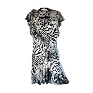 ONE WORLD Black & White Animal-Print Midi Dress Live And Let Live Size Small